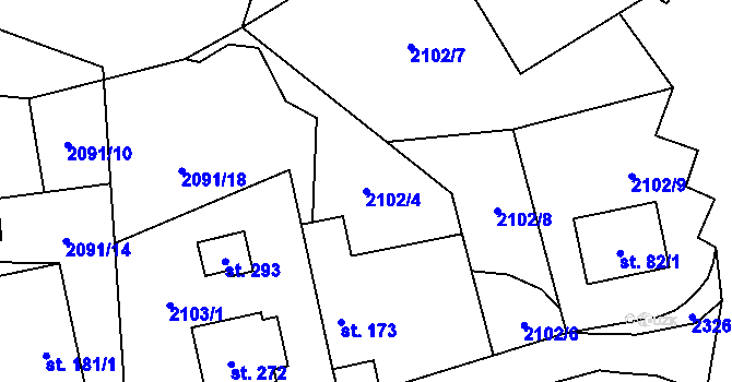 Parcela st. 2102/4 v KÚ Vyskytná, Katastrální mapa