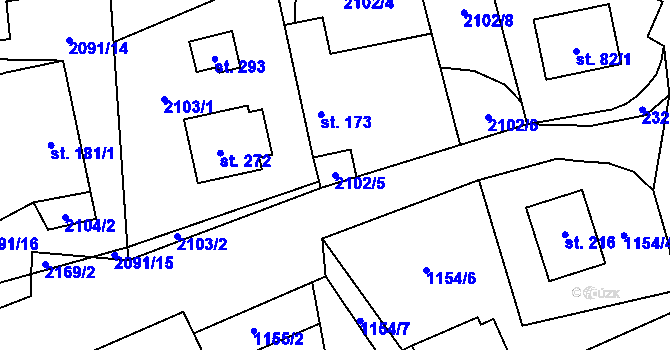Parcela st. 2102/5 v KÚ Vyskytná, Katastrální mapa