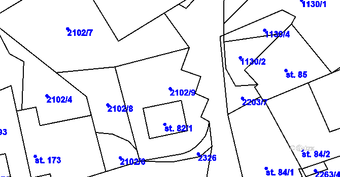 Parcela st. 2102/9 v KÚ Vyskytná, Katastrální mapa