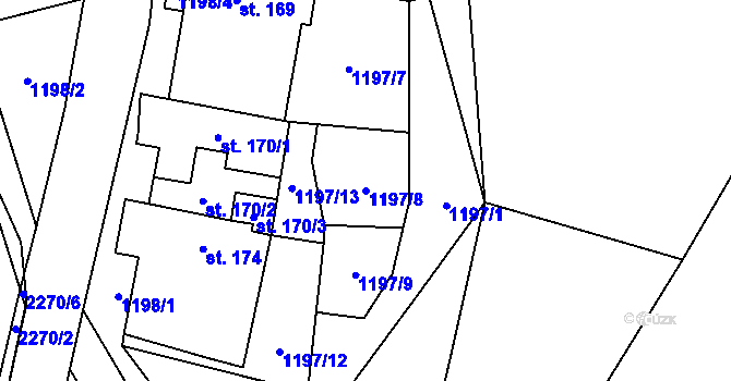 Parcela st. 1197/8 v KÚ Vyskytná, Katastrální mapa