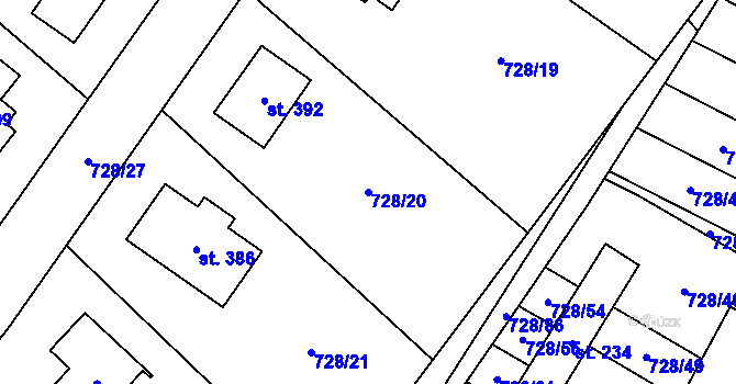 Parcela st. 728/20 v KÚ Vyskytná, Katastrální mapa