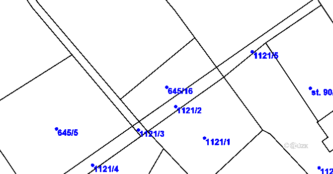 Parcela st. 645/16 v KÚ Vyskytná, Katastrální mapa