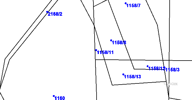 Parcela st. 1158/11 v KÚ Vyskytná, Katastrální mapa