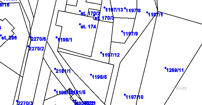 Parcela st. 1197/12 v KÚ Vyskytná, Katastrální mapa