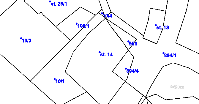 Parcela st. 14 v KÚ Rounek, Katastrální mapa