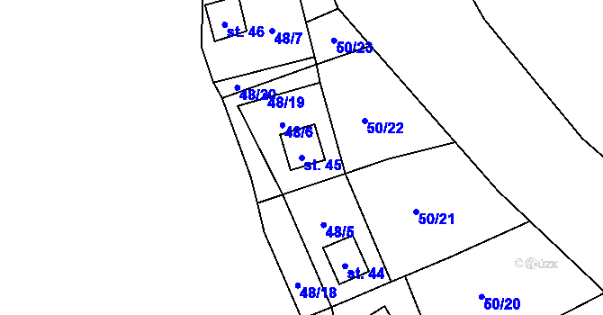 Parcela st. 45 v KÚ Rounek, Katastrální mapa