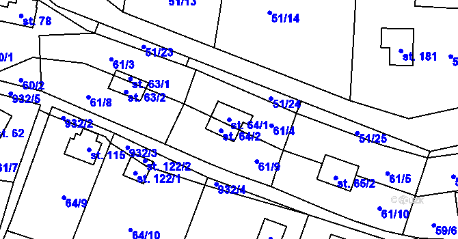 Parcela st. 64/1 v KÚ Rounek, Katastrální mapa