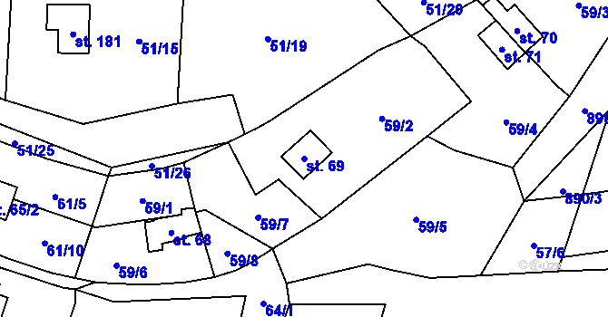 Parcela st. 69 v KÚ Rounek, Katastrální mapa