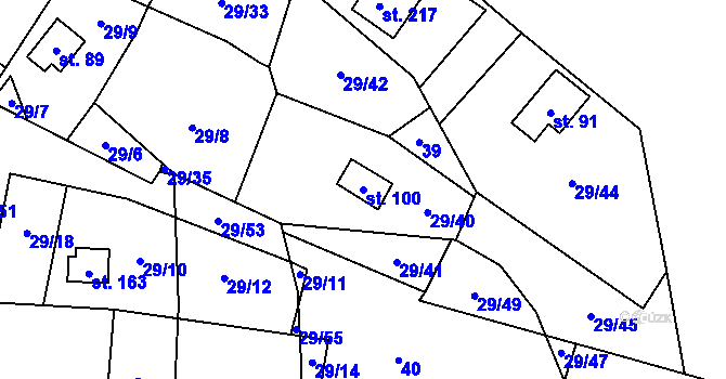 Parcela st. 100 v KÚ Rounek, Katastrální mapa