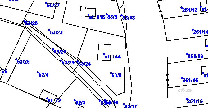 Parcela st. 144 v KÚ Rounek, Katastrální mapa