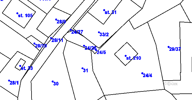 Parcela st. 24/5 v KÚ Rounek, Katastrální mapa