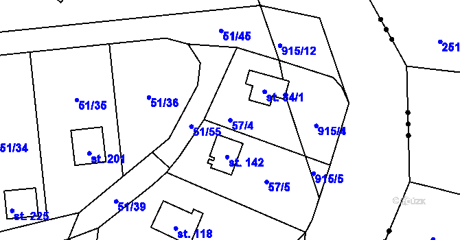 Parcela st. 57/4 v KÚ Rounek, Katastrální mapa