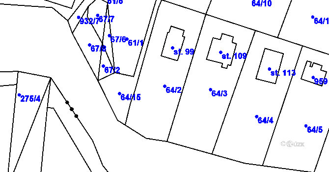 Parcela st. 64/2 v KÚ Rounek, Katastrální mapa