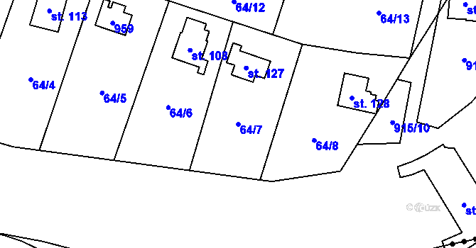 Parcela st. 64/7 v KÚ Rounek, Katastrální mapa