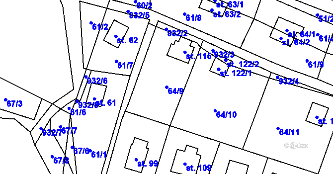 Parcela st. 64/9 v KÚ Rounek, Katastrální mapa