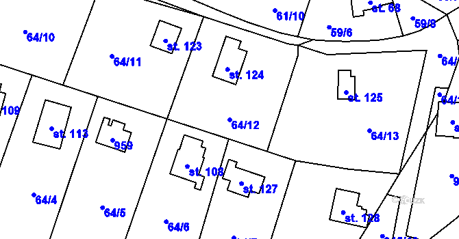 Parcela st. 64/12 v KÚ Rounek, Katastrální mapa