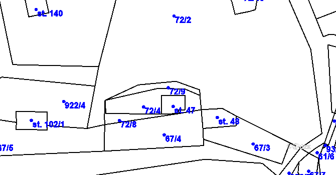 Parcela st. 72/9 v KÚ Rounek, Katastrální mapa