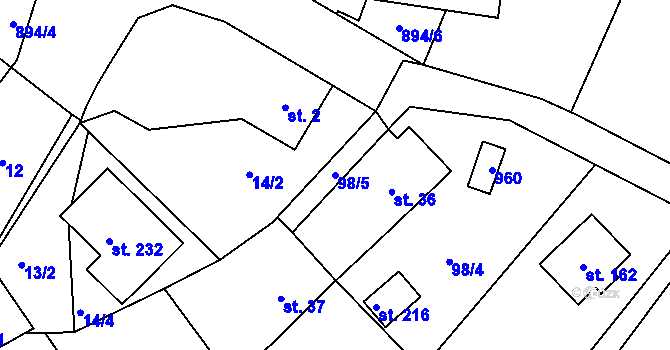 Parcela st. 98/5 v KÚ Rounek, Katastrální mapa
