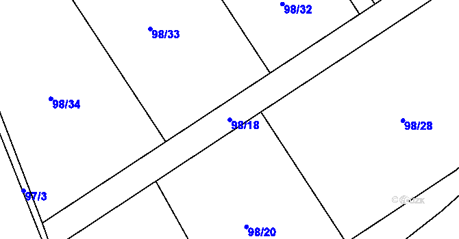 Parcela st. 98/18 v KÚ Rounek, Katastrální mapa