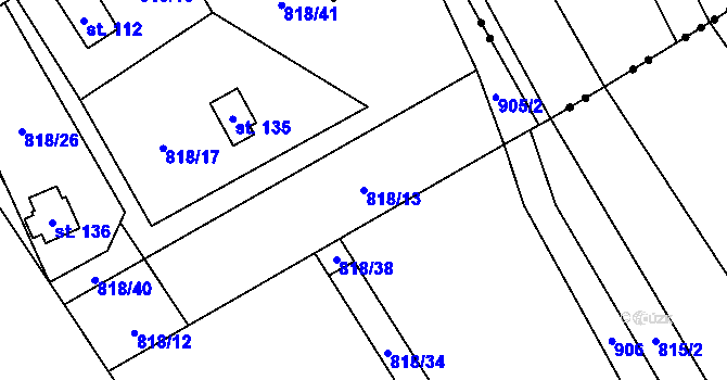 Parcela st. 818/13 v KÚ Rounek, Katastrální mapa