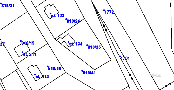 Parcela st. 818/25 v KÚ Rounek, Katastrální mapa