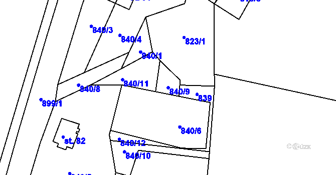 Parcela st. 840/9 v KÚ Rounek, Katastrální mapa