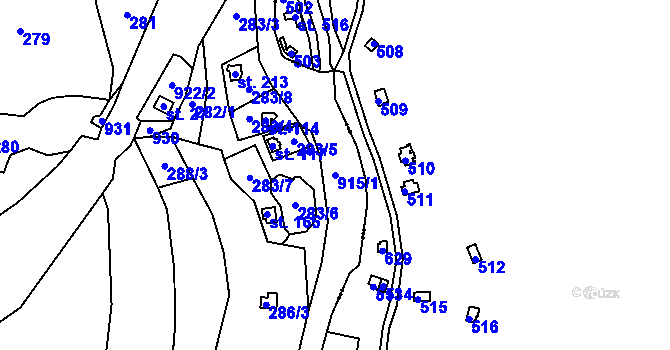 Parcela st. 915/1 v KÚ Rounek, Katastrální mapa