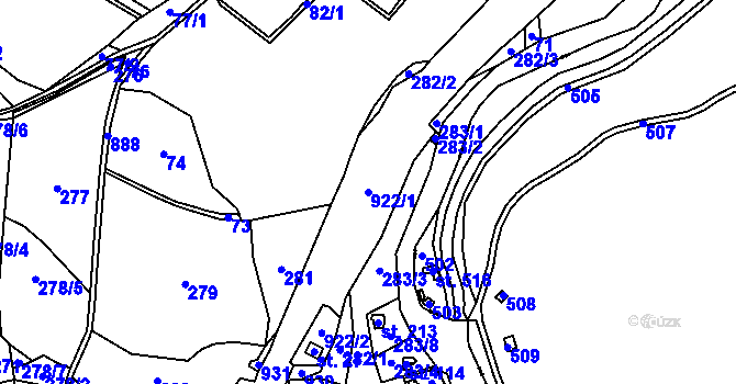 Parcela st. 922/1 v KÚ Rounek, Katastrální mapa