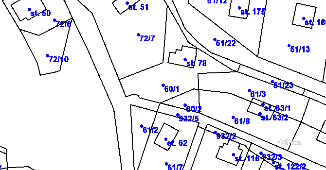 Parcela st. 60/1 v KÚ Rounek, Katastrální mapa