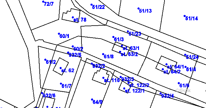 Parcela st. 61/8 v KÚ Rounek, Katastrální mapa
