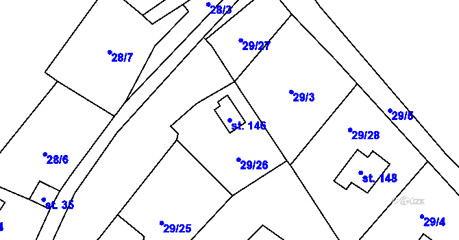 Parcela st. 146 v KÚ Rounek, Katastrální mapa