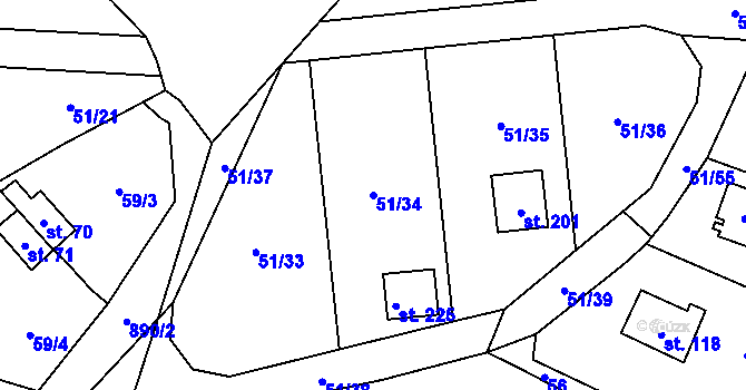 Parcela st. 51/34 v KÚ Rounek, Katastrální mapa