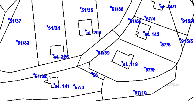 Parcela st. 51/39 v KÚ Rounek, Katastrální mapa