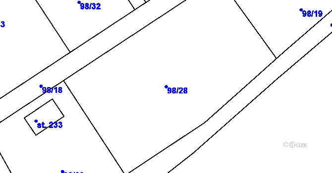 Parcela st. 98/28 v KÚ Rounek, Katastrální mapa