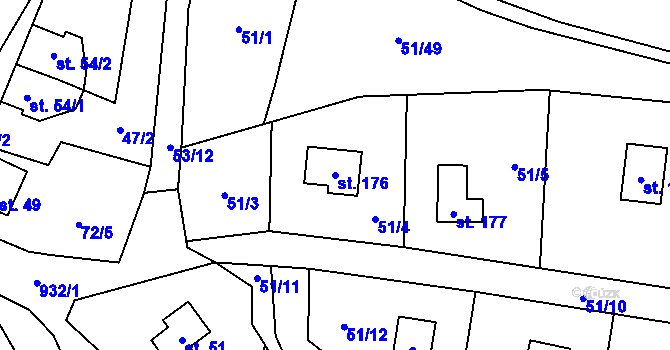 Parcela st. 176 v KÚ Rounek, Katastrální mapa