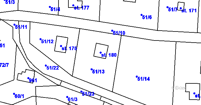 Parcela st. 180 v KÚ Rounek, Katastrální mapa