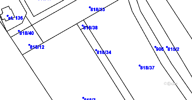 Parcela st. 818/34 v KÚ Rounek, Katastrální mapa