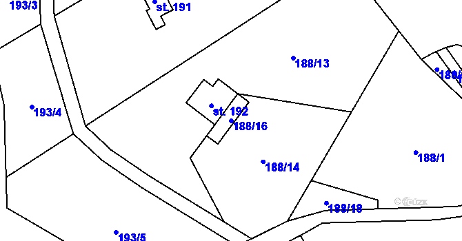 Parcela st. 188/16 v KÚ Rounek, Katastrální mapa