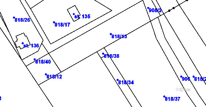 Parcela st. 818/38 v KÚ Rounek, Katastrální mapa