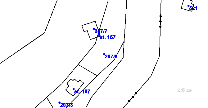 Parcela st. 287/9 v KÚ Rounek, Katastrální mapa
