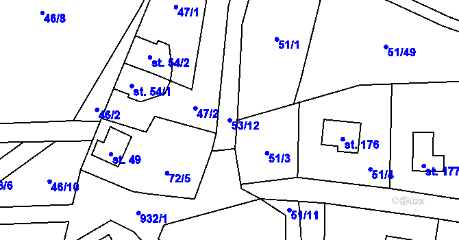 Parcela st. 53/12 v KÚ Rounek, Katastrální mapa
