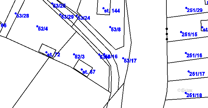 Parcela st. 53/16 v KÚ Rounek, Katastrální mapa
