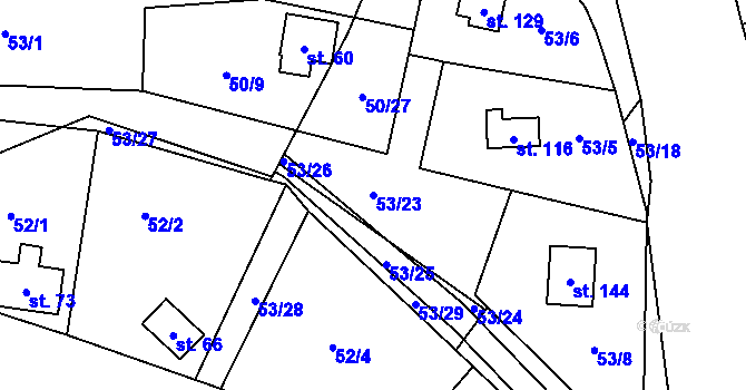 Parcela st. 53/23 v KÚ Rounek, Katastrální mapa