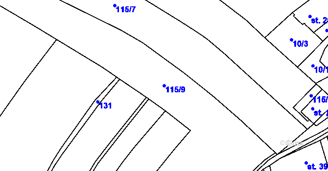 Parcela st. 115/9 v KÚ Rounek, Katastrální mapa