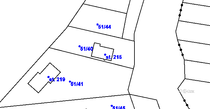 Parcela st. 215 v KÚ Rounek, Katastrální mapa