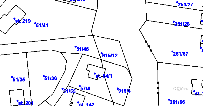 Parcela st. 915/12 v KÚ Rounek, Katastrální mapa