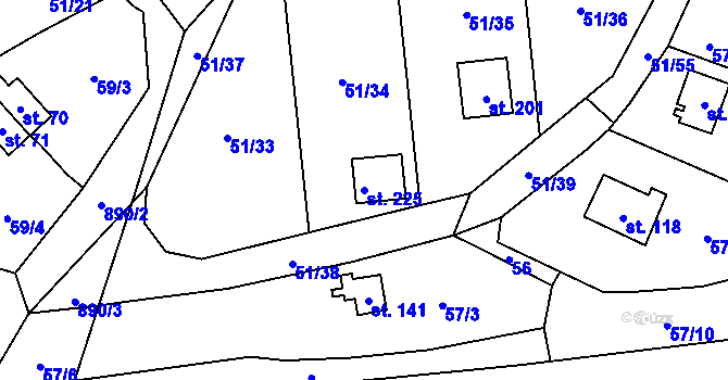Parcela st. 225 v KÚ Rounek, Katastrální mapa