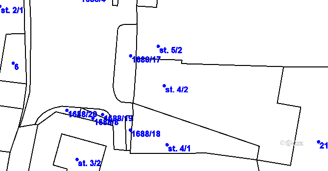 Parcela st. 4/2 v KÚ Vyskytná nad Jihlavou, Katastrální mapa