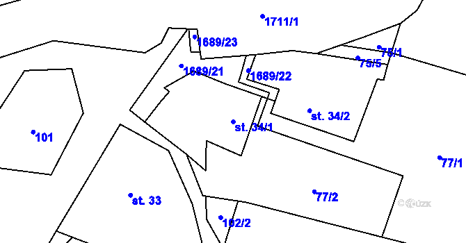 Parcela st. 34/1 v KÚ Vyskytná nad Jihlavou, Katastrální mapa