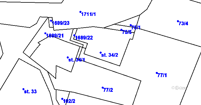 Parcela st. 34/2 v KÚ Vyskytná nad Jihlavou, Katastrální mapa